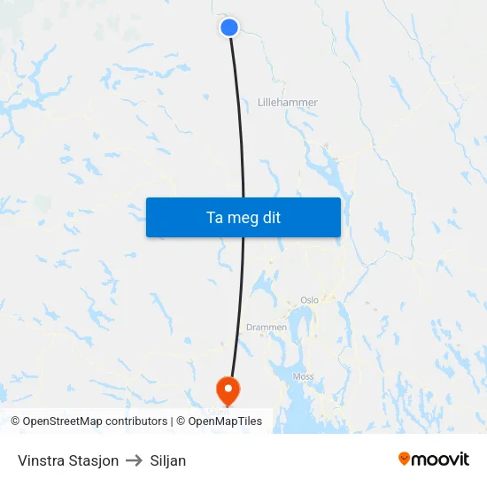 Vinstra Stasjon to Siljan map