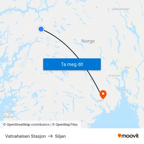Vatnahalsen Stasjon to Siljan map