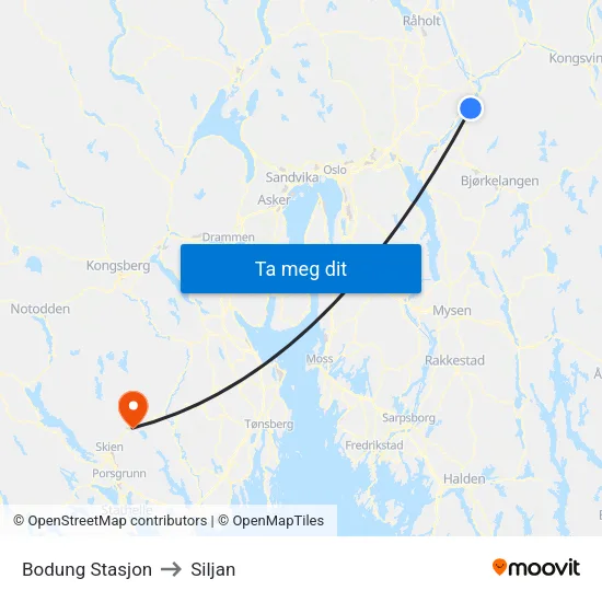Bodung Stasjon to Siljan map