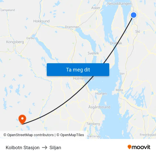 Kolbotn Stasjon to Siljan map