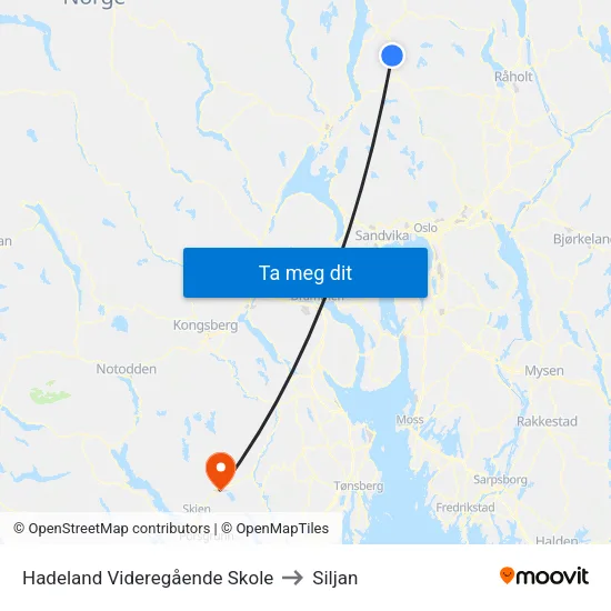 Hadeland Videregående Skole to Siljan map