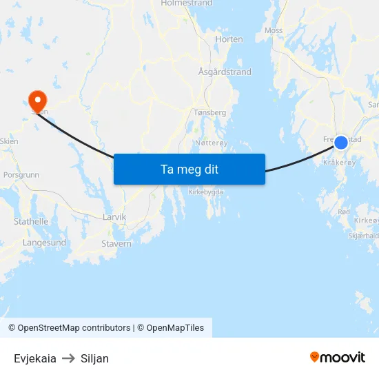 Evjekaia to Siljan map