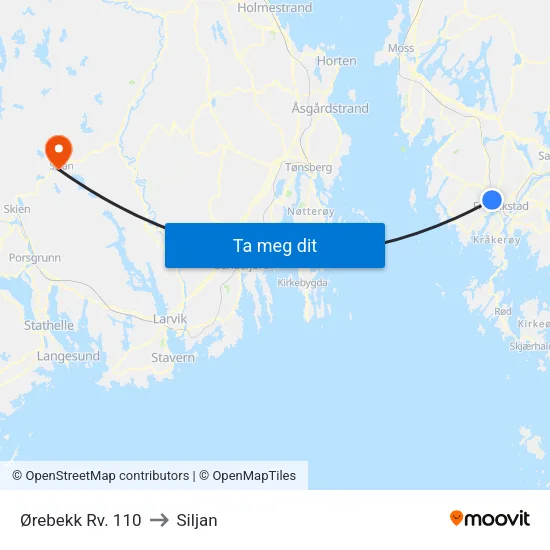 Ørebekk Rv. 110 to Siljan map