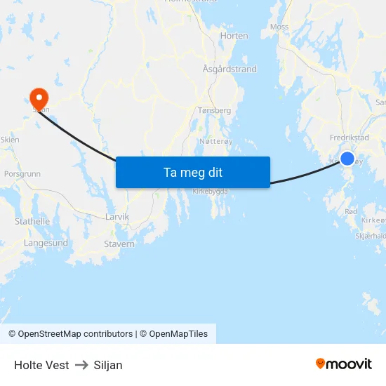 Holte Vest to Siljan map