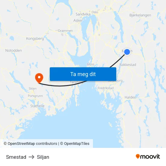 Smestad to Siljan map