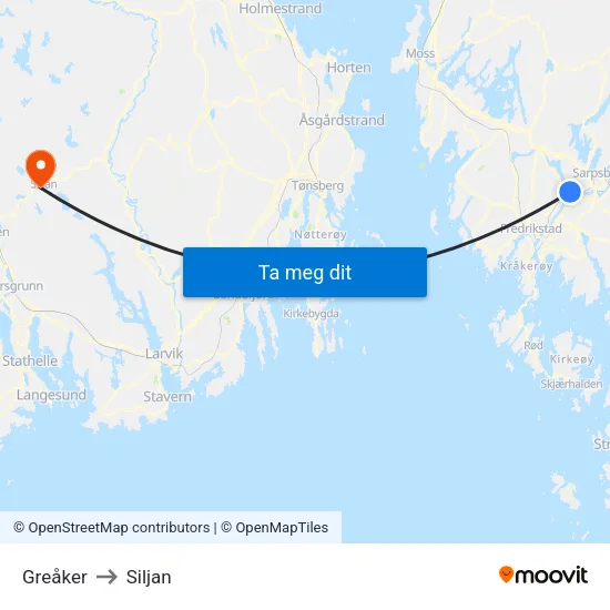Greåker to Siljan map