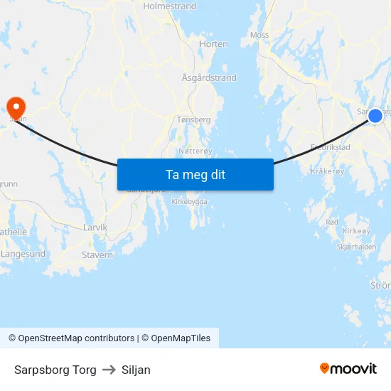 Sarpsborg Torg to Siljan map