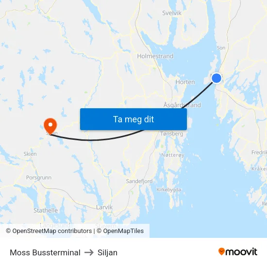 Moss Bussterminal to Siljan map