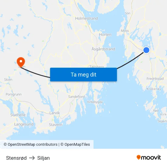 Stensrød to Siljan map