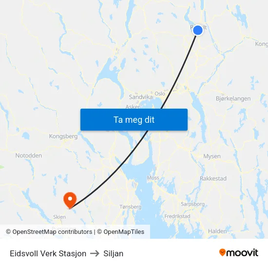 Eidsvoll Verk Stasjon to Siljan map