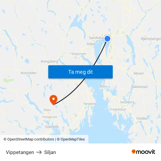 Vippetangen to Siljan map