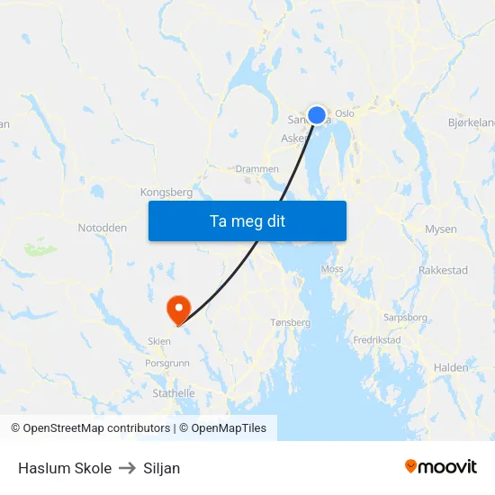 Haslum Skole to Siljan map