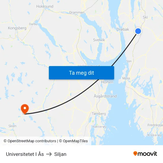 Universitetet I Ås to Siljan map