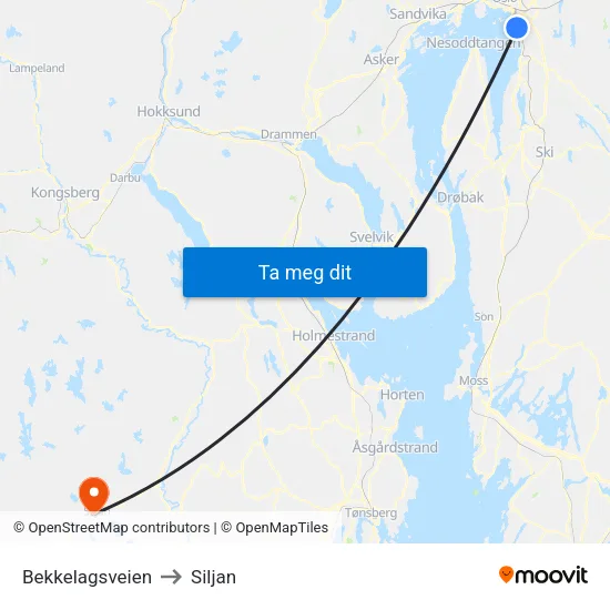Bekkelagsveien to Siljan map