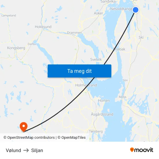 Vølund to Siljan map