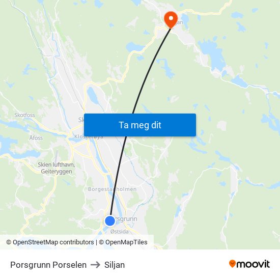 Porsgrunn Porselen to Siljan map