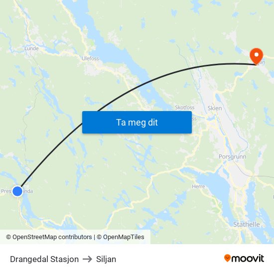 Drangedal Stasjon to Siljan map