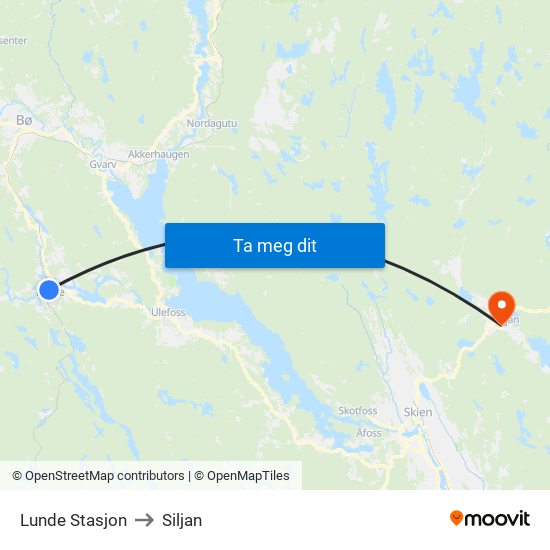 Lunde Stasjon to Siljan map