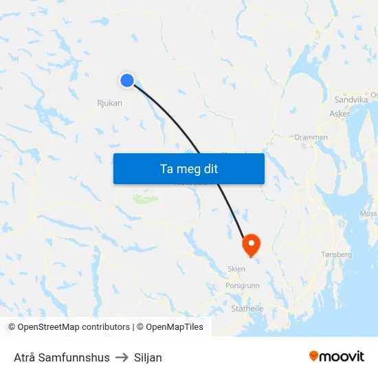 Atrå Samfunnshus to Siljan map