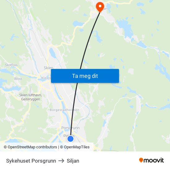 Sykehuset Porsgrunn to Siljan map