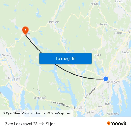 Øvre Laskenvei 23 to Siljan map