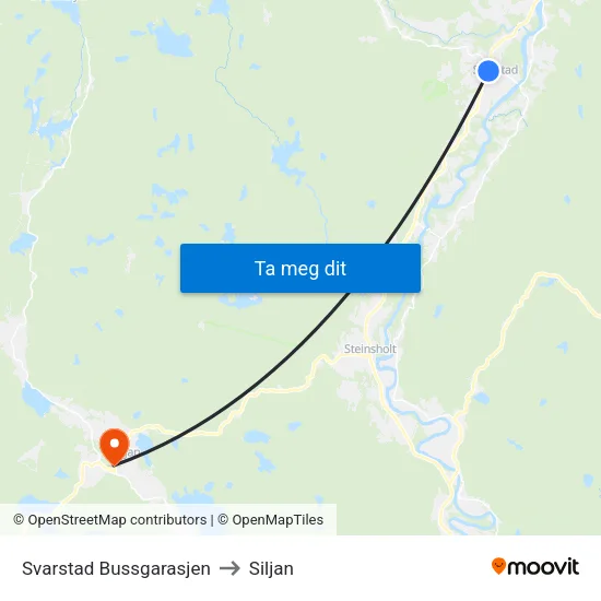 Svarstad Bussgarasjen to Siljan map