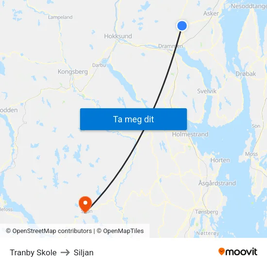 Tranby Skole to Siljan map