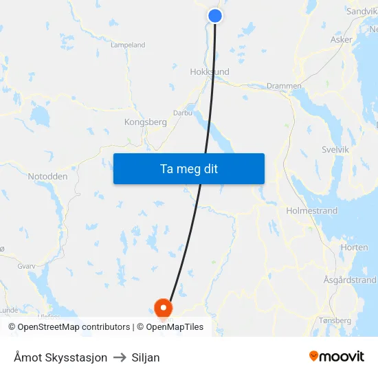 Åmot Skysstasjon to Siljan map
