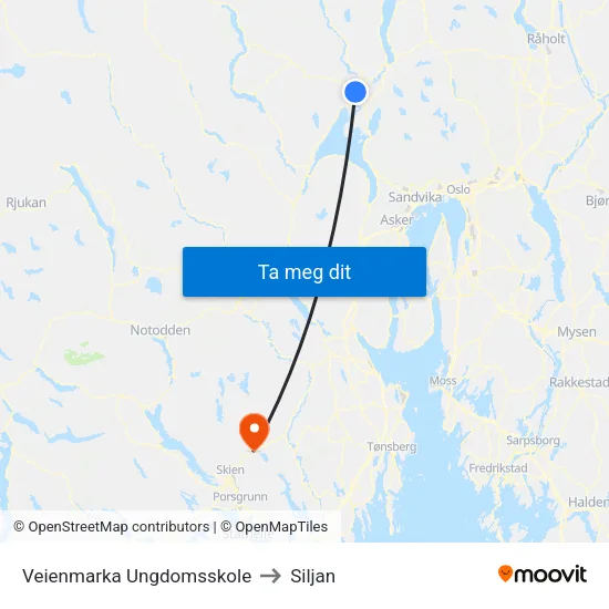 Veienmarka Ungdomsskole to Siljan map