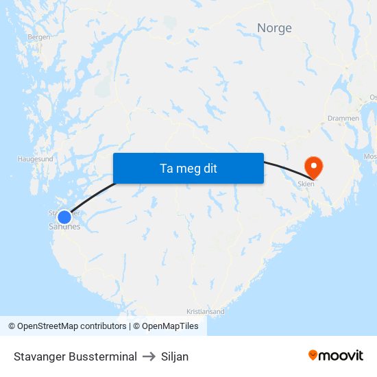 Stavanger Bussterminal to Siljan map