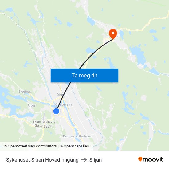 Sykehuset Skien Hovedinngang to Siljan map