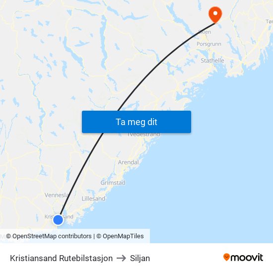 Kristiansand Rutebilstasjon to Siljan map