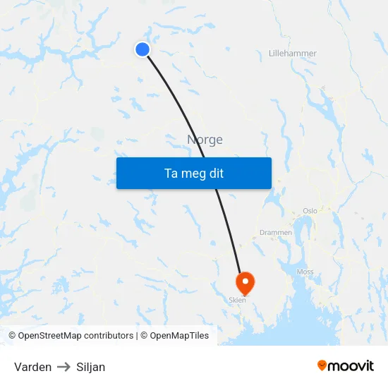 Varden to Siljan map