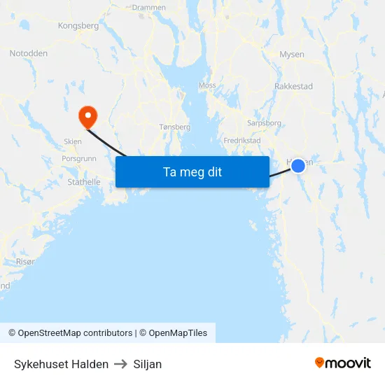 Sykehuset Halden to Siljan map