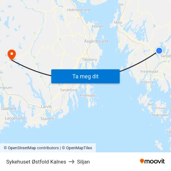 Sykehuset Østfold Kalnes to Siljan map