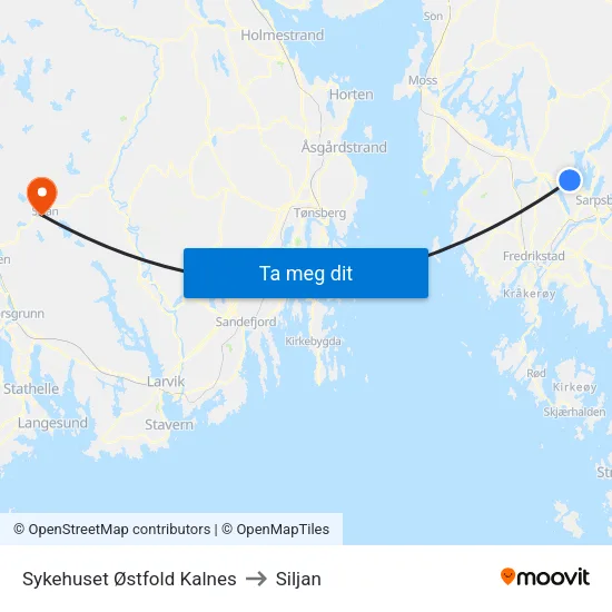 Sykehuset Østfold Kalnes to Siljan map