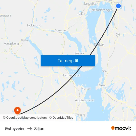 Østbyveien to Siljan map