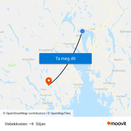 Vebekkveien to Siljan map