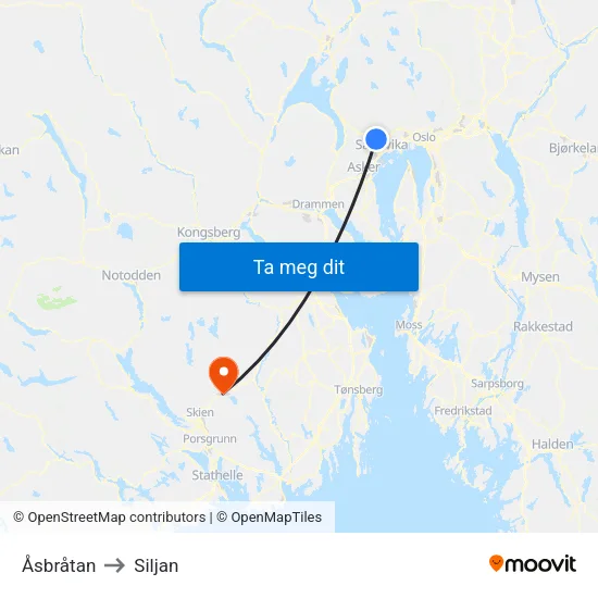 Åsbråtan to Siljan map