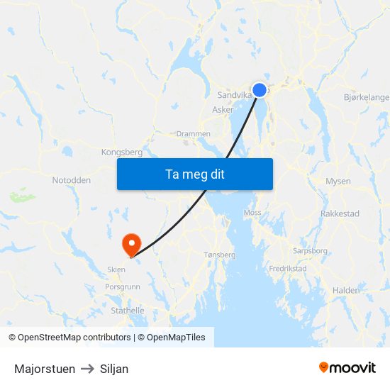 Majorstuen to Siljan map