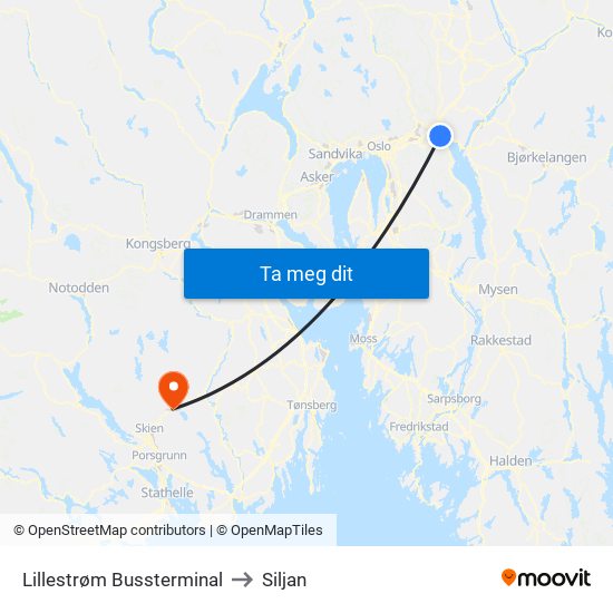 Lillestrøm Bussterminal to Siljan map