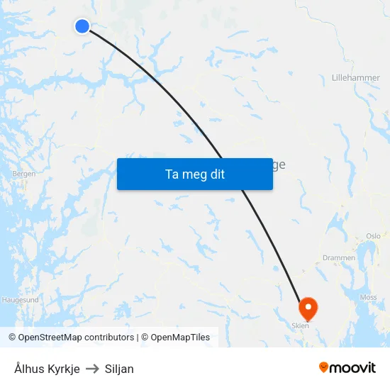 Ålhus Kyrkje to Siljan map