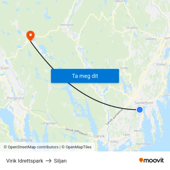 Virik Idrettspark to Siljan map