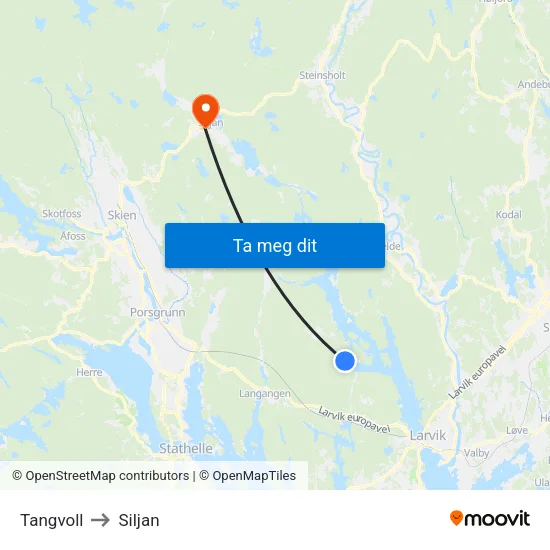 Tangvoll to Siljan map