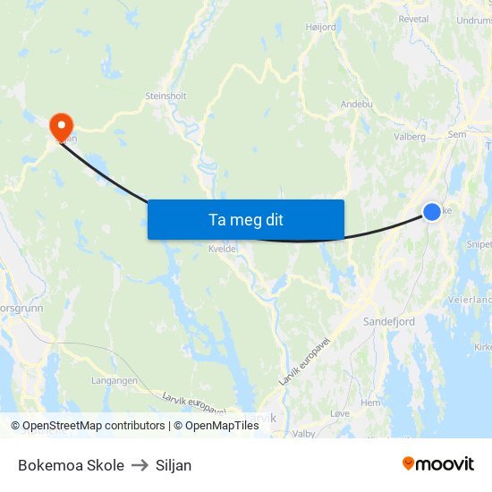 Bokemoa Skole to Siljan map