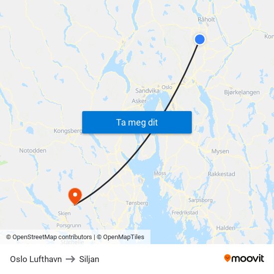 Oslo Lufthavn to Siljan map