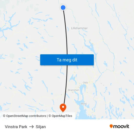 Vinstra Park to Siljan map
