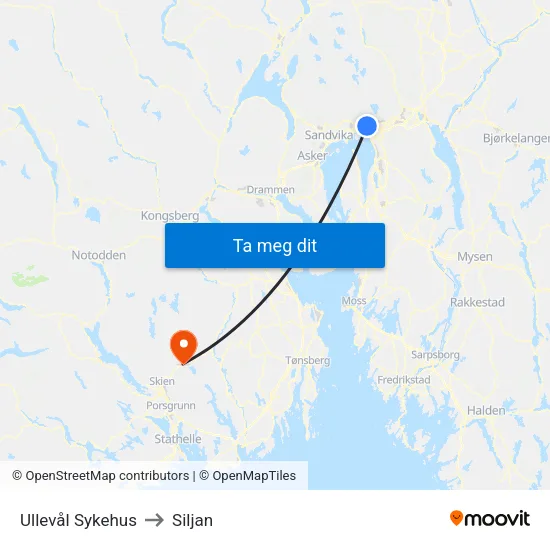 Ullevål Sykehus to Siljan map