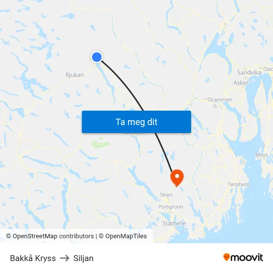 Bakkå Kryss to Siljan map