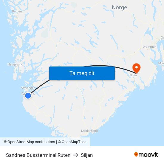 Sandnes Bussterminal Ruten to Siljan map